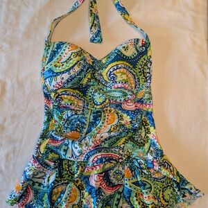 Chaps Multicolor Paisley Halter One-Piece Swimsuit